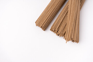 soba noodles isolated on white background. asian food
