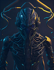 AI K&uuml;nstliche Intelligenz ein blau leuchtender Roboter Kopf