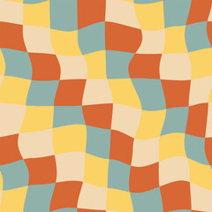 Abstract background of Psychedelic Groovy Checkerboard design in 1970s Hippie Retro style. Vector seamless pattern ready to use for textile, cloth, wrap and other.