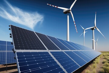 Solar panels and wind turbine energy farm, AI genareted
