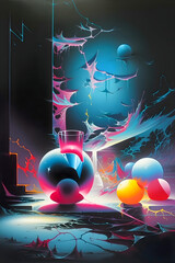 Surrealistic landscape, 80s airbrush style, dream illustration, Generative AI	