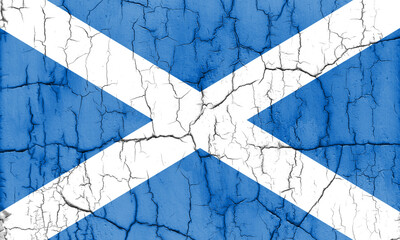 Flag of Scotland on cracked wall, textured background.