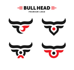 Bull head logo pack - red and black editable vector icons with copy space over a white background