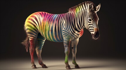 Fototapeta na wymiar Zebra with Rainbow Stripes