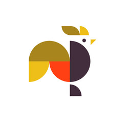 Minimalistic abstract geometrical chicken design isolated on a white background