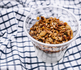 Delicious breakfast granola close up