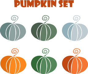 vector illustration set of colored stylized pumpkins