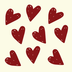 Red hearts seamless pattern vector illustration. Beautiful holiday background with dotted hearts. Template for fabric, packaging, paper and wallpaper