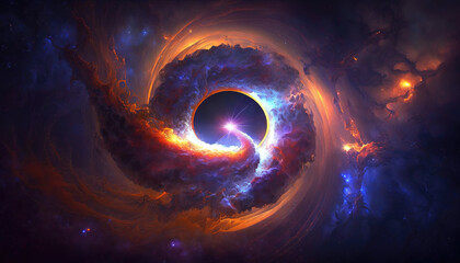 an epic scifi black hole illustration, galaxy wallpaper art