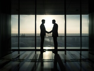 Fototapeta na wymiar Close-up handshake between two businessmen with Generative AI