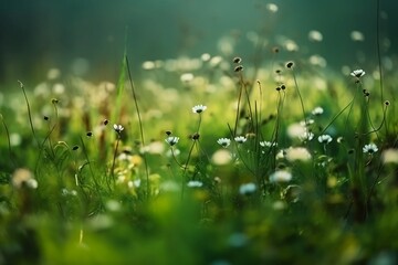 Wildflower Meadow. Green plant Background with Blurred Wildlife
