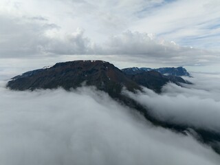 Aerial view of mountains with clouds