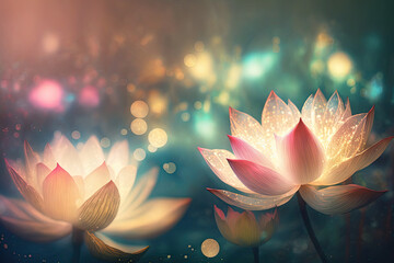 Soft dreamy sweet colorful lotuses background, generative AI - obrazy, fototapety, plakaty