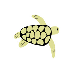 Turtle Character sea animal on deep background. Wild life illustration. Underwear world. Vector illustration.