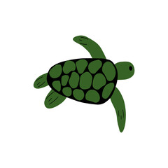 Turtle Character sea animal on deep background. Wild life illustration. Underwear world. Vector illustration.