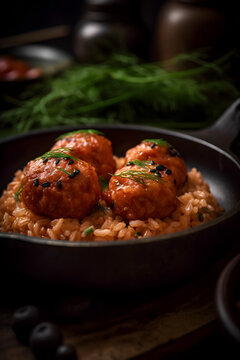 Salmon Meatballs with Red Rice. (ai generative)