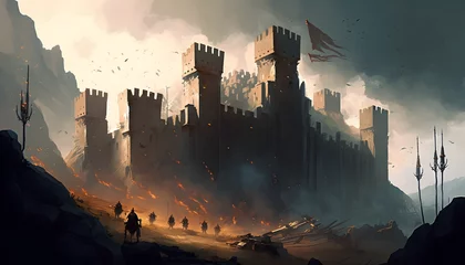 Wandcirkels plexiglas Medieval war near the castle. Generative AI © PIRMYN
