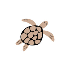 Turtle Character sea animal on deep background. Wild life illustration. Underwear world. Vector illustration.