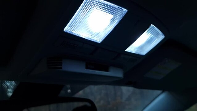 Modern car interior, LED lighting. Transportation, road trip concept