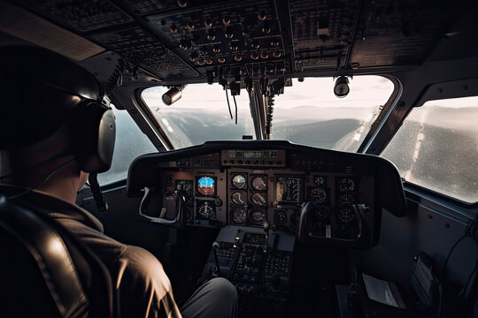 a pilot in the cockpit of an airplane flying the aircraft