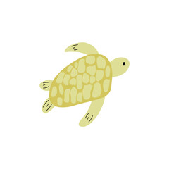 Turtle Character sea animal on deep background. Wild life illustration. Underwear world. Vector illustration.