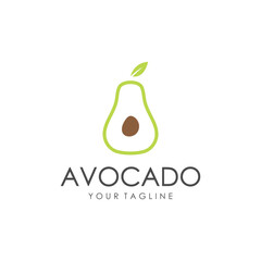 Natural Fresh Avocado Fruit Logo Template. Vector Illustration of Half Avocado Fruit with Leaves.