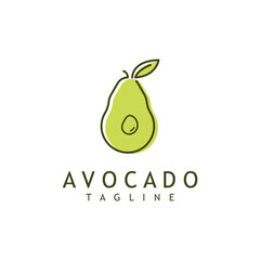 Natural Fresh Avocado Fruit Logo Template. Vector Illustration of Half Avocado Fruit with Leaves.