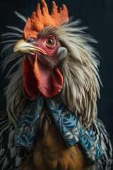 Super elegant rooster wearing a gilet. AI Generative.