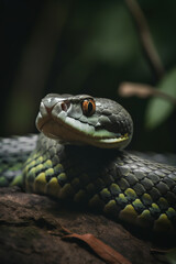 Focus on a snake in the jungle. AI Generative.