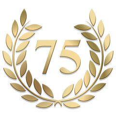 3D Gold PNG laurel wreath number 75 - obrazy, fototapety, plakaty
