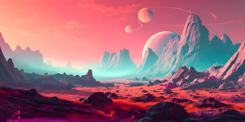 Dreamy and surreal Mars landscape. Generative AI	