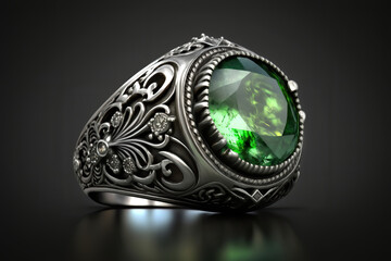 Beautiful vintage silver ring with gemstone, illustration generative AI
