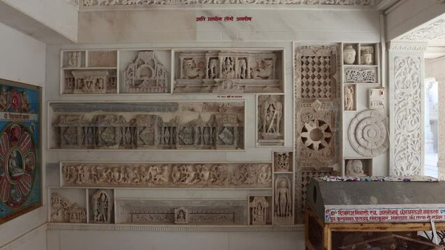 Hatundi, Bijapur, Rajasthan, India 12th March 2023: Shri Hathundi  Rata Mahaveerji Teerth. Visuals of one of the oldest Jain architecture temples, paintings and artifacts. Mahaveer Swami. Jain Dharma