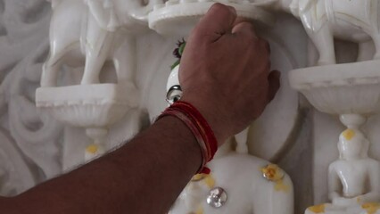 Hatundi, Bijapur, Rajasthan, India 12th March 2023: Shri Hathundi  Rata Mahaveerji Teerth. Visuals of one of the oldest Jain architecture temples, paintings and artifacts. Mahaveer Swami. Jain Dharma