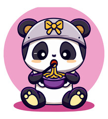 baby panda bear eating noodles