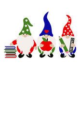 School gnomes with books, pencils. Gnomes hat.  Back to school print. Isolated on transparent background