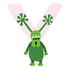 English letter. Alphabetical isolated element in children's style, hand drawn. Cartoon monster.