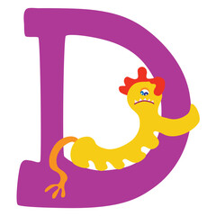 English letter. Alphabetical isolated element in children's style, hand drawn. Cartoon monster.