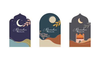 Collection of Ramadan Kareem with Islamic Frame and Modern Boho Style Design