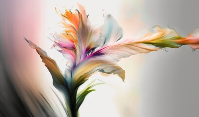  a painting of a colorful flower with a white and pink background.  generative ai