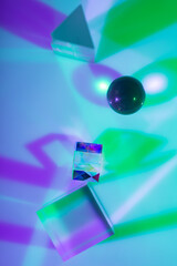 Glass crystal prism. Multicolor light effect