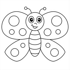 Funny Butterfly Coloring Page. Cute Butterfly Cartoon Vector Illustration For Children. Preschool Education