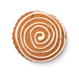 Top view of round glazed gingerbread cookie