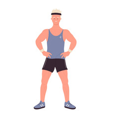 Male sport trainer ready for workout. Gym coach, bodybuilding training program vector illustration