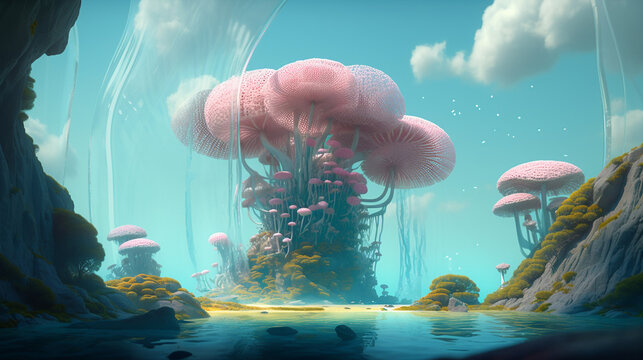 fantasy island made from jellyfish