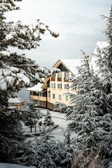 Beautiful view of a house in snowy landscape