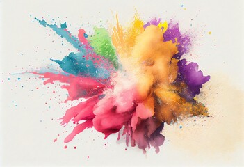 Fototapeta na wymiar Watercolor Illustration of a Splash Of Colour Powder. Generative AI