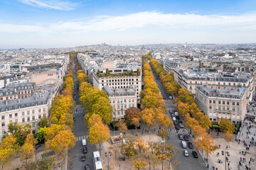 Fototapeta na wymiar Panorama view from Triumphal Arch, Paris, France