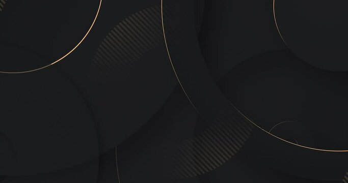 4k Black golden luxury circular seamless looped animated pattern. 3d circle lines ring. Deluxe design. Minimal modern animation. Friday sale frame. Elegant dark grey diagonal striped blank background
