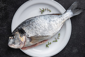 raw fish sea bream fresh seafood meal food snack on the table copy space food background rustic top view 